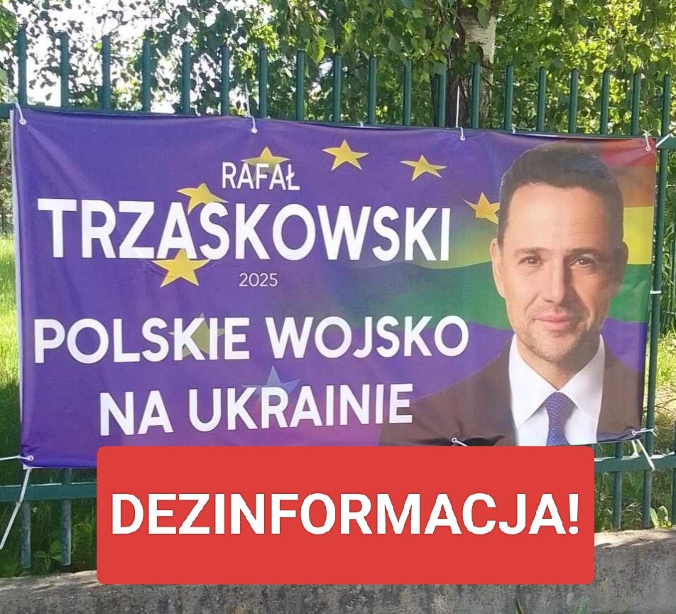 UWAGA! Dezinformacyjne banery mnożą się w Warszawie, w wielu miejscach, często na trasach do komisji wyborczych!
Mają kilka wersji. Nie ma na nich oznaczeń żadnego komitetu. Zawierają hasła, fałszywie przypisane Trzaskowskiemu.