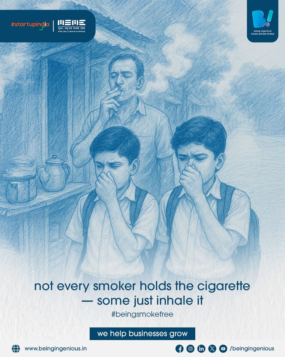 beingingenious_'s tweet photo. 🚭 “Not every smoker holds the cigarette — some just inhale it.”
This #WorldNoTobaccoDay, Being Ingenious Media Pvt. Ltd. stands for a smoke-free future.
Raise your voice. Spread awareness. Save lives. 💙
#BeingSmokeFree #SayNoToTobacco #BeingIngenious #SmokeFreeWorld https://t.co/H0igGypVmo