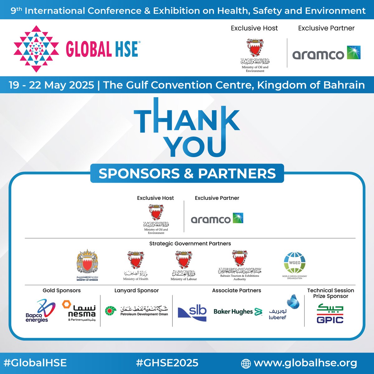 Global HSE (@globalhse_event) on Twitter photo We extend our sincere gratitude to all our sponsors and partners for their invaluable support in making the 9th International Conference & Exhibition on Health, Safety, and Environment Global HSE 2025 a remarkable success.
<a href="/GPICBahrain/">Beyond Excellence</a>
#GlobalHSE2025 #GlobalHSE #GHSE2025 #hse We extend our sincere gratitude to all our sponsors and partners for their invaluable support in making the 9th International Conference & Exhibition on Health, Safety, and Environment Global HSE 2025 a remarkable success.
<a href="/GPICBahrain/">Beyond Excellence</a>
#GlobalHSE2025 #GlobalHSE #GHSE2025 #hse