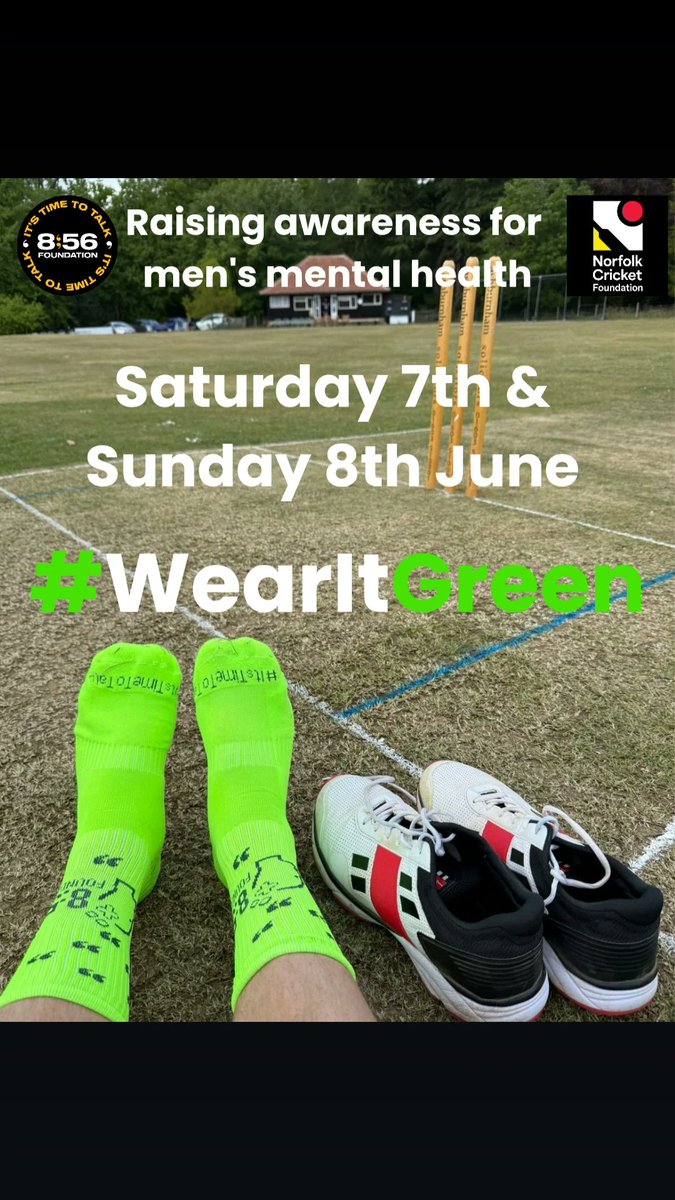 8:56 Foundation (@856foundation) on Twitter photo #WearItGreen
Raising awareness for men's mental health across cricket
We're asking cricketers on the weekend of 7th & 8th June to wear Green socks to show support
Over 4,500 men died by suicide in 2023
<a href="/NorfolkCricket/">Norfolk Cricket Foundation</a>
#ShareYourSocks
#MensMentalHealthAwareness
#ItsTimeToTalk #WearItGreen
Raising awareness for men's mental health across cricket
We're asking cricketers on the weekend of 7th & 8th June to wear Green socks to show support
Over 4,500 men died by suicide in 2023
<a href="/NorfolkCricket/">Norfolk Cricket Foundation</a>
#ShareYourSocks
#MensMentalHealthAwareness
#ItsTimeToTalk