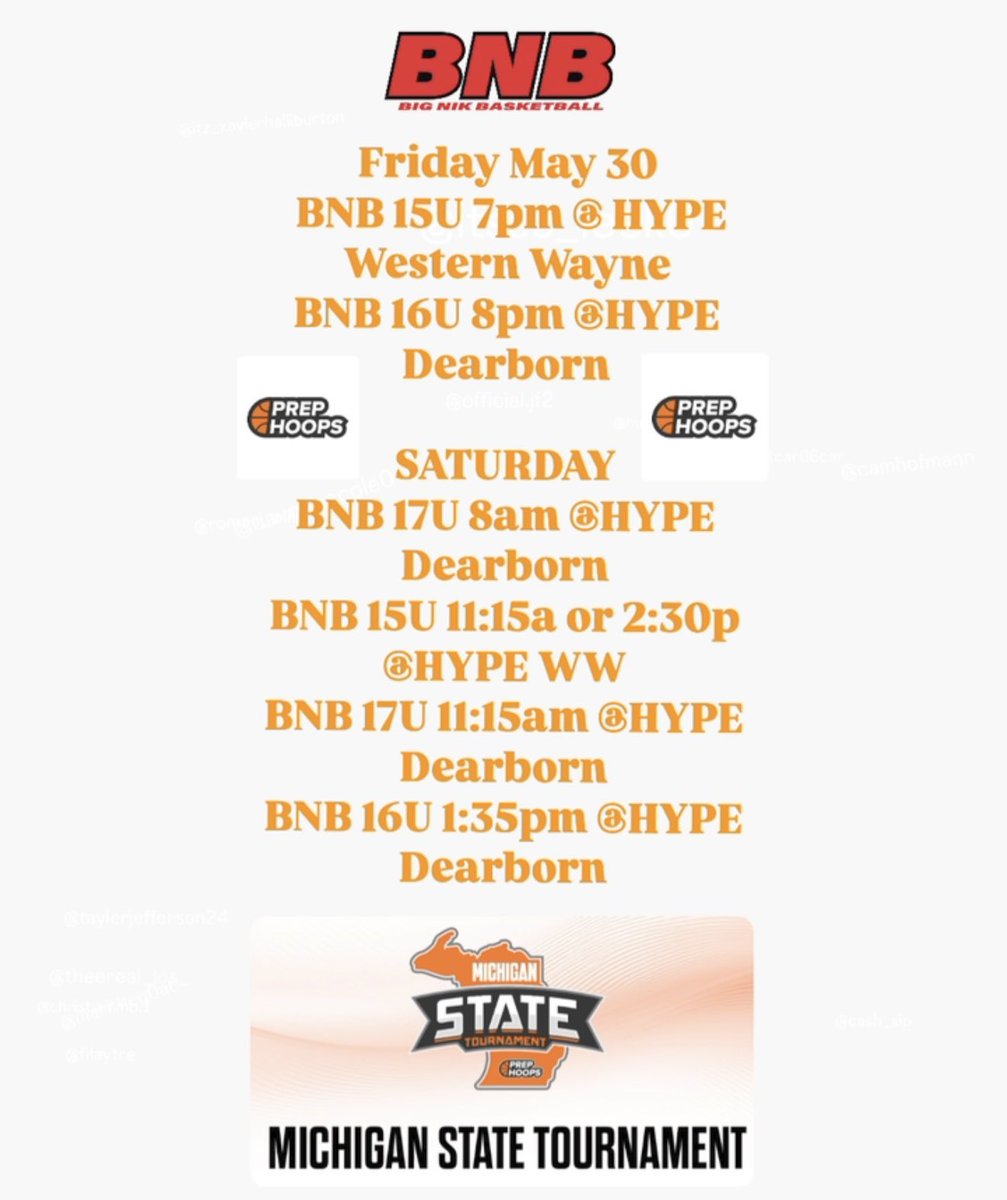 BNB (BIG NIK BASKETBALL) (@_bnbfamily) on Twitter photo BNB 15U 16U and 17U Boys are taking a road trip to the east side of the state to participate in the <a href="/PHCircuit/">Prep Hoops Circuit ๐</a> Michigan State Tournament! <a href="/PrepHoopsMI/">Prep Hoops Michigan</a> <a href="/PrepHoops/">Prep Hoops ๐</a> BNB 15U 16U and 17U Boys are taking a road trip to the east side of the state to participate in the <a href="/PHCircuit/">Prep Hoops Circuit ๐</a> Michigan State Tournament! <a href="/PrepHoopsMI/">Prep Hoops Michigan</a> <a href="/PrepHoops/">Prep Hoops ๐</a>
