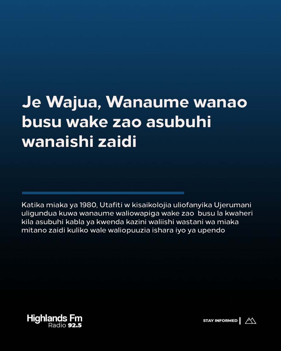 HFMTanzania's tweet photo. Inaelezwa  Utafiti huo, ulioongozwa na Profesa Arthur Szabo wa Chuo Kikuu cha Kiel, ulibaini pia kuwa wanaume waliowapiga wake zao busu walipata mishahara ya juu kwa asilimia 20 hadi 35 na walitumia siku chache kwenye likizo za ugonjwa
https://t.co/GlRNgue1It https://t.co/CS8goz6skH