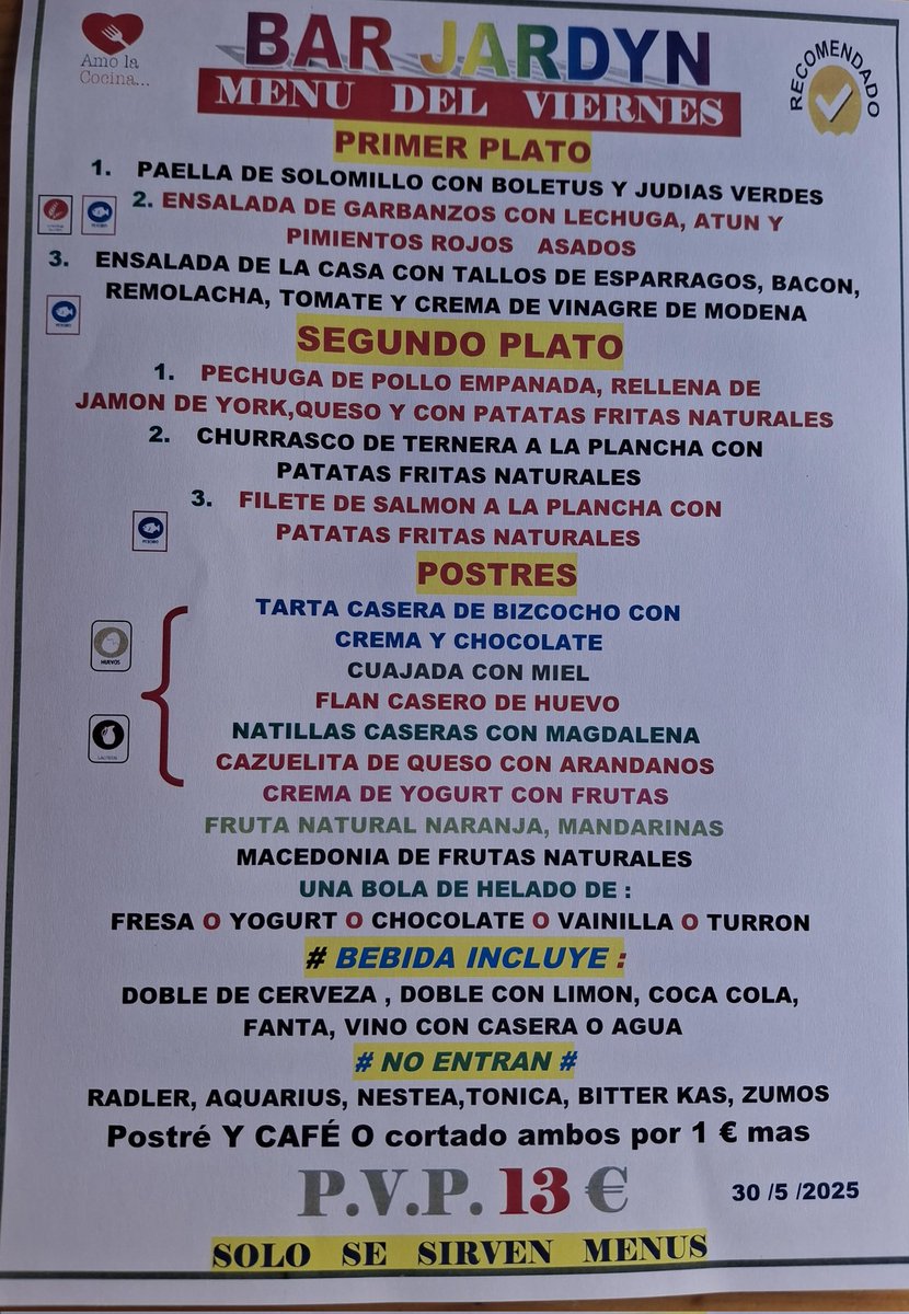 BARJARDYN11's tweet photo. BUENOS DÍAS.                                   MENU DEL VIERNES.                               🥗🥘🥩🍻 https://t.co/igEH9k2nsS