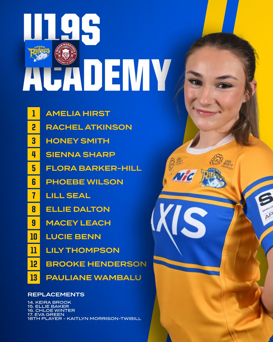 leedsrhinos's tweet photo. TEAM NEWS | Squad locked in for our first game of the day!
Good luck to our U19s up at West Park 👏 https://t.co/oxAUFVh3ei