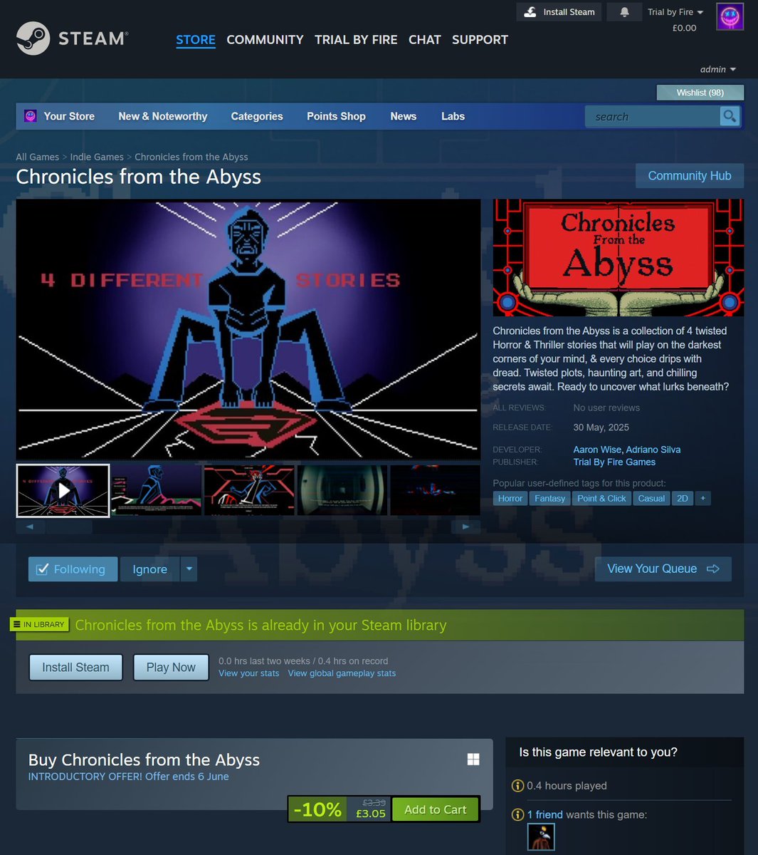 It's out! It's out! One of the most unique games you'll play this year.
Come and unravel all the secrets and see all the endings (more than 50!).
And it's out on itchio too!

itrytomakegames.itch.io/chronicles-fro…

store.steampowered.com/app/3698640/Cr…

#pixelart #game #indiegamedev