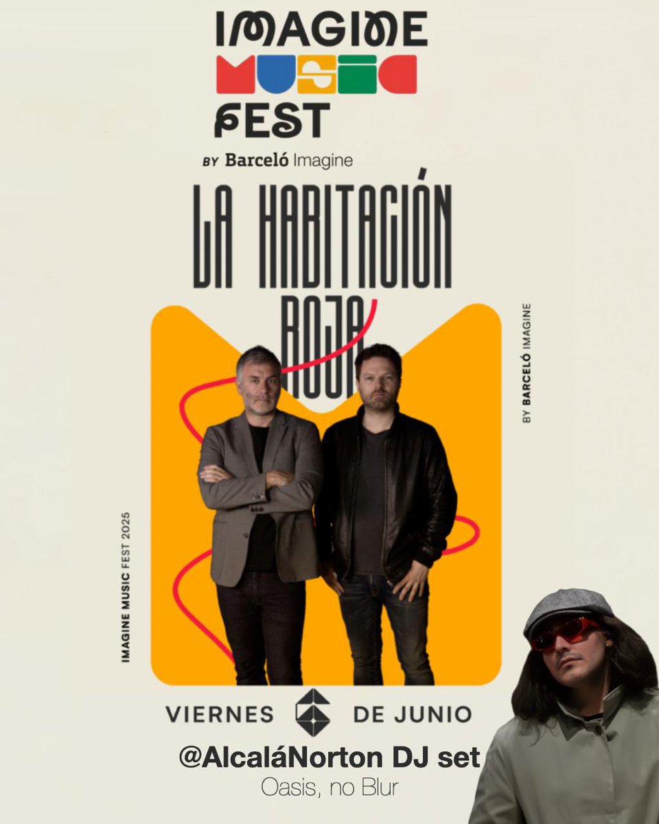 🚨EN UNA SEMANA NOS VEMOS🚨 
 Ya tenemos ganas de La Habitación Roja y ¿sabéis quién se va asomar por ahí?

Nada más y nada menos que el mismísimo ADMIN con su sesión <a href="/alcalanorton/">Alcalá Norte 🫵🏻</a> DjSet, Oasis, no Blur 

Últimas entradas mutick.com/e/entradas-la-…

#ImagineMusicFest
#BarceloImagine