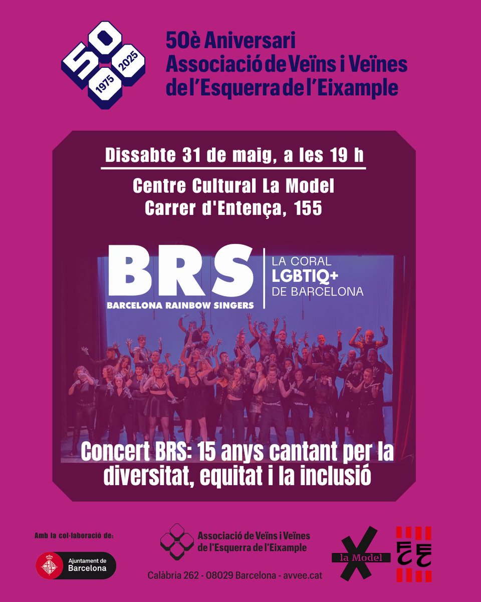 Aquest dissabte tenim concert a La Model. 🎶
BRS.15 anys cantant per la diversitat, l'equitat i la inclusió. 🌈

Entrades exhaurides.
