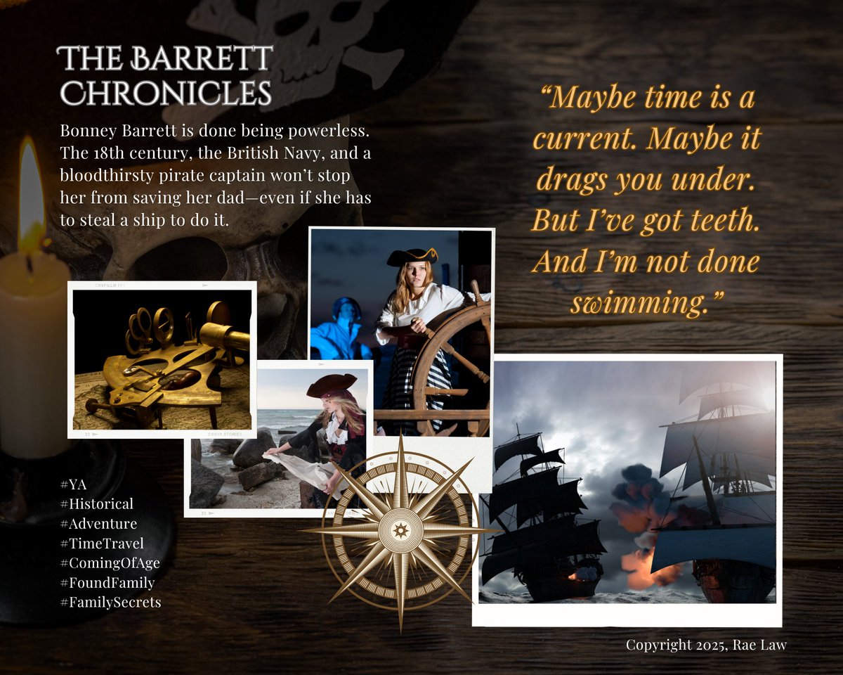 RealRaeLaw's tweet image. New #agentsguide for The Barrett Chronicles.
Bonney Barrett is done being powerless. Time travel, the British Navy, & a bloodthirsty pirate captain won’t stop her from saving her dad—even if she has to steal a ship to do it.
Fable x Time Traveler's Wife (YA) #YA #HF #TT #Q
