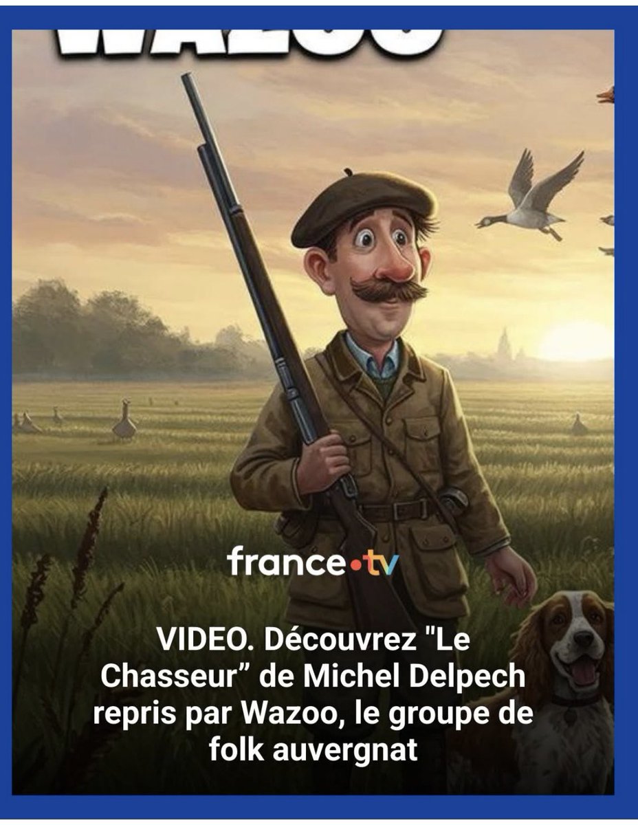 «  Wazoo, le groupe de folk auvergnat reprend “Le Chasseur” de Michel Delpech. Dans cette aventure, Wazoo s’associe à DJ Matafan » <a href="/F3Auvergne/">France 3 Auvergne</a> <a href="/franceinfo/">franceinfo</a> <a href="/afpfr/">Agence France-Presse</a> 
➡️ ebx.sh/RtSxzo