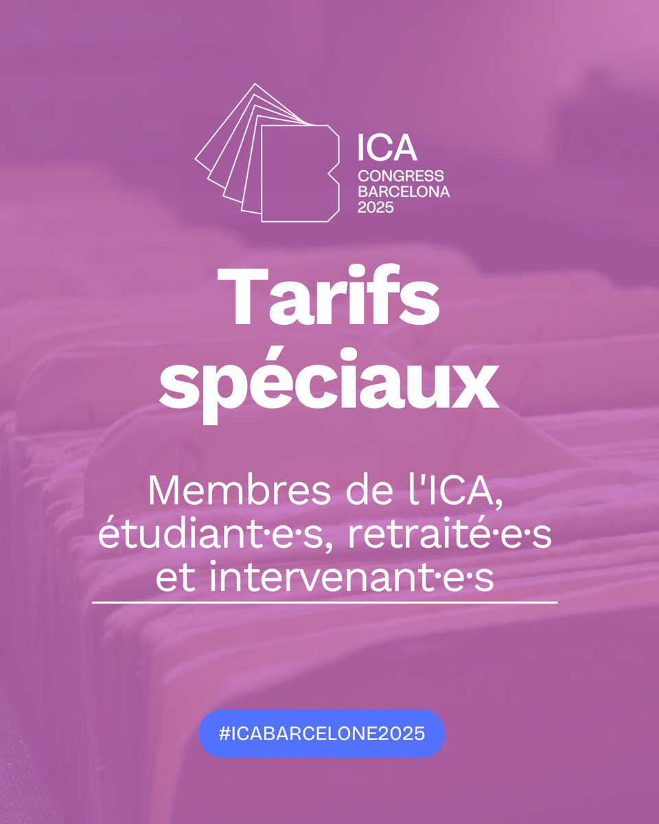 🎉 Le moment est arrivé ! Les inscriptions pour le Congrès international des archives – ICA Barcelone 2025 sont OUVERTES 📂🌍

💡 Profitez d'un tarif anticipé (early bird) jusqu'au 11 juillet 2025 et obtenez votre place avec plus de 50€ de remise. De plus, des tarifs spéciaux