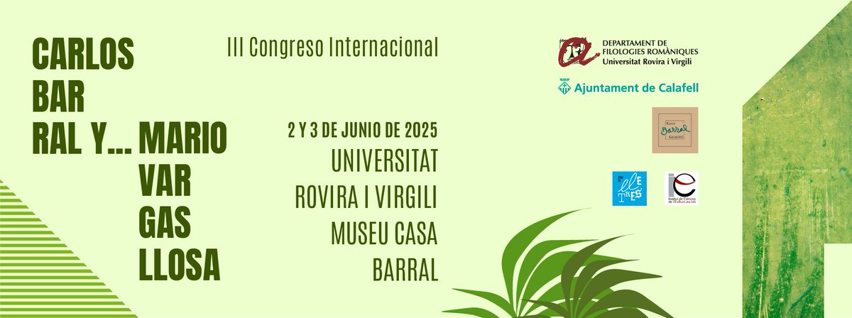 #agendaURV | III Congrés Internacional "Carlos Barral i Mario Vargas Llosa", que ret homenatge a la vinculació de l’autor peruà amb la costa tarragonina i amb el llegat literari del boom hispanoamericà.

🗓️2 i 3 de juny
🕚18h
📍Tarragona i Calafell

👉agenda.urv.cat/agenda/show_ev…