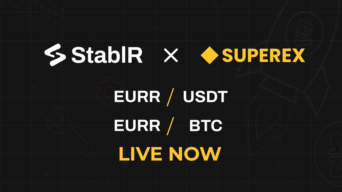 StablRUSD's tweet image. 🚀New Listings! #EURR is LIVE NOW on @SuperExet!
💸 #StablR Euro joins $USDR on #SuperEx with 2 pairs!
💶 EURR/USDT → SuperEx.com/trade/EURR_USDT
🪙 EURR / BTC → SuperEx.com/trade/EURR_BTC
🔍 Discover more: StablR.com | @StablREuro