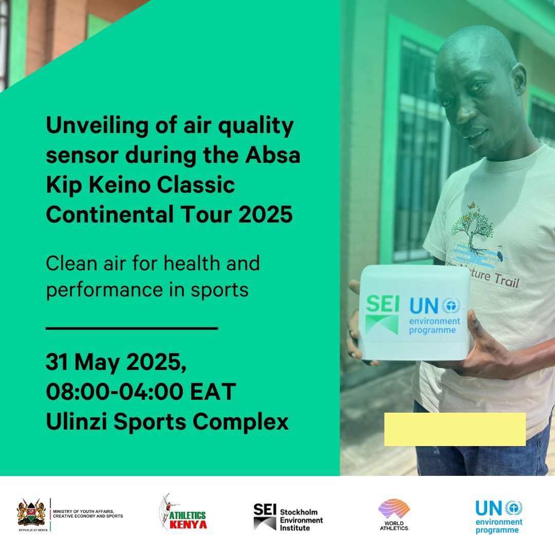 SEI Africa (@sei_africa) on Twitter photo Join us tomorrow at the #AbsaKipKeinoClassic Continental Tour 2025 for the launch of an air quality monitoring sensor at Ulinzi Sports Complex, a partnership with <a href="/UNEP_Africa/">UN Environment Programme in Africa</a> and <a href="/athletics_kenya/">Athletics Kenya</a>.
Event details:buff.ly/g2ziFUc Join us tomorrow at the #AbsaKipKeinoClassic Continental Tour 2025 for the launch of an air quality monitoring sensor at Ulinzi Sports Complex, a partnership with <a href="/UNEP_Africa/">UN Environment Programme in Africa</a> and <a href="/athletics_kenya/">Athletics Kenya</a>.
Event details:buff.ly/g2ziFUc