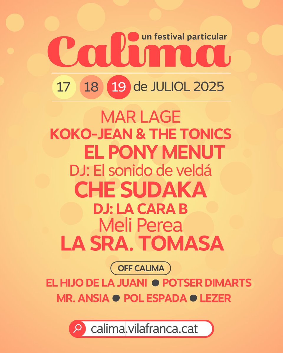 📢 Del 17 al 19 de juliol la música serà la protagonista de les nits d’estiu a Vilafranca, per descobrir sons particulars que es fan a Catalunya arribats des de diferents racons del món.

🟡 Més informació i entrades a: espectacles.vilafranca.cat/calima

#espectaclesvila
#culturavilafranca