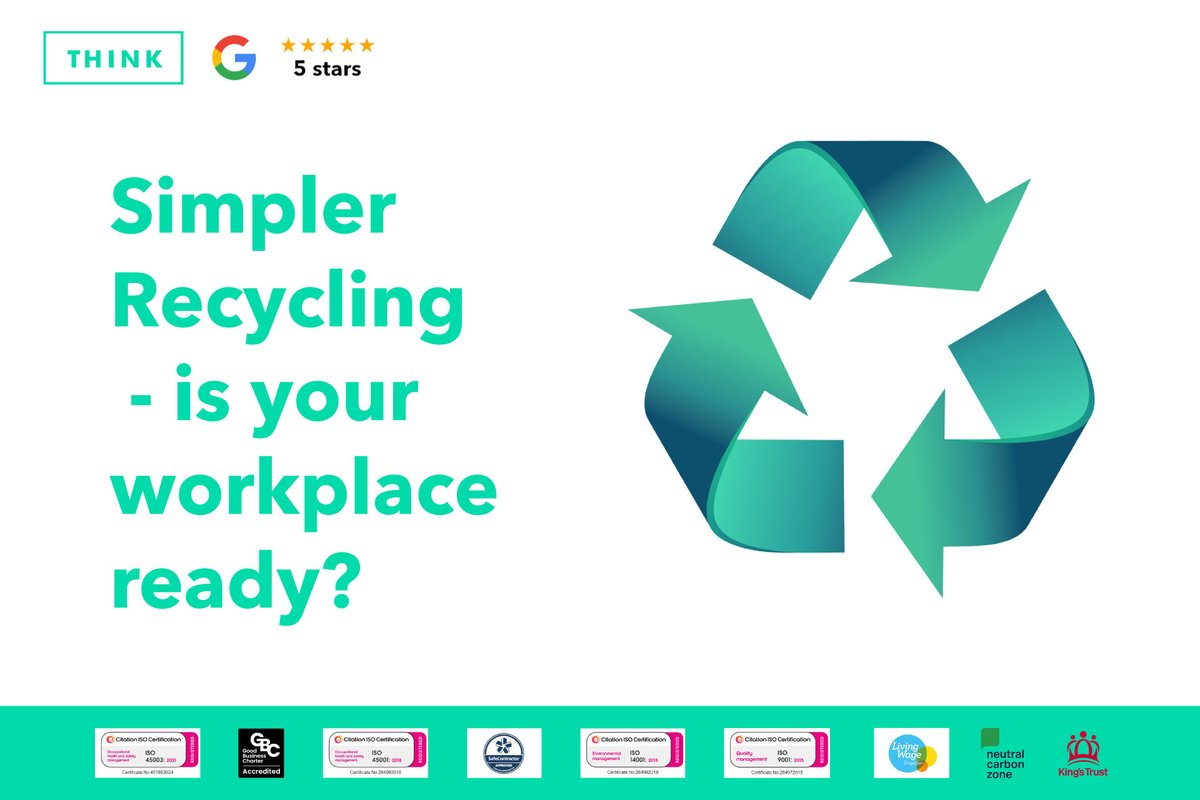 The new Simpler Recycling workplace rules have started ♻️

Think FM helps London businesses with their cleaning needs, including recycling and sustainability 🌱

Learn more in our blog: ow.ly/nOI850VVqy0 

#simplerrecycling #officecleaninglondon