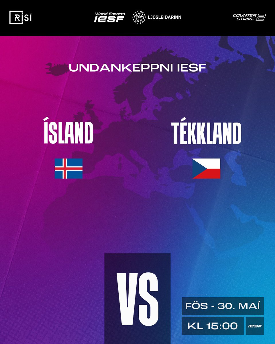 Ekki missa af kvennalandsliðinu keppa í undankeppni IESF í Counter-Strike

Ísland vs Tékkland kl 15:00

Leikur verður sýndur á rafithrottir.is/risi-tv

Áfram Ísland! 💪🎮🇮🇸

#Rafíþróttir #WorldEsports #IESF #Ljósleiðarinn 
<a href="/iesf_official/">IESF</a>