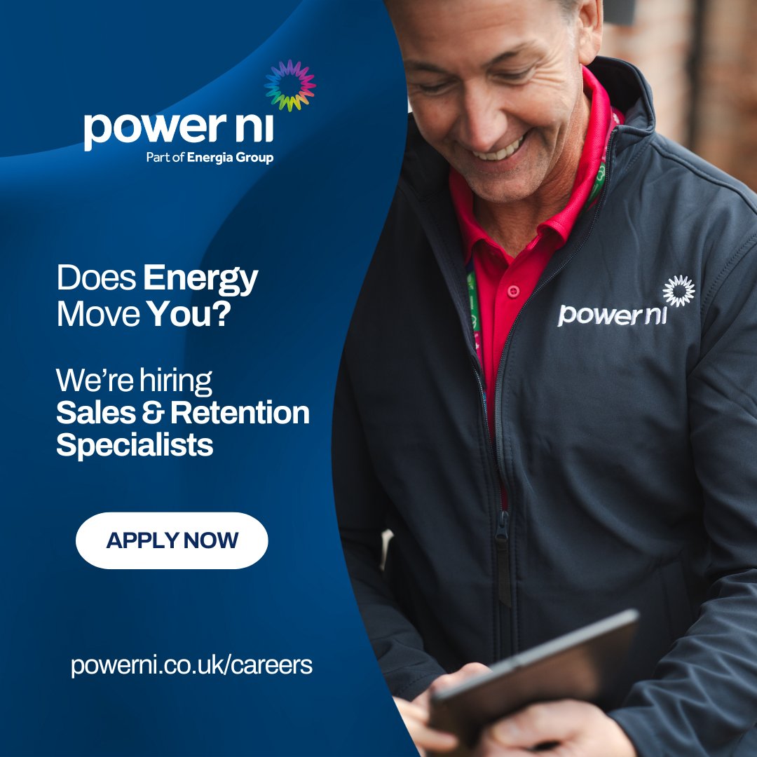 Power NI (@powerni) on Twitter photo Are you a confident sales person and like to talk to customers? We have the job for you! We are looking for Sales and Retention Specialists. 
Apply now: shorturl.at/aOPE4 Are you a confident sales person and like to talk to customers? We have the job for you! We are looking for Sales and Retention Specialists. 
Apply now: shorturl.at/aOPE4