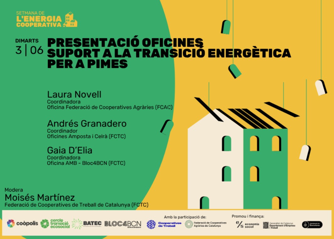 Federació de Cooperatives de Treball de Catalunya (@coopstreball) on Twitter photo El 3 de juny en el marc de la #SetmanaEnergiaCoop participarem en la presentació de les oficines de transició energètica per a PIMES.
📍<a href="/Bloc4BCN/">Bloc4BCN - Espai cooperatiu</a>
🕤 9.30–14 h
Programa i inscripcions ➡️tinyurl.com/2bf8w3wa
#EUSEW2025 #EconomiaSocial El 3 de juny en el marc de la #SetmanaEnergiaCoop participarem en la presentació de les oficines de transició energètica per a PIMES.
📍<a href="/Bloc4BCN/">Bloc4BCN - Espai cooperatiu</a>
🕤 9.30–14 h
Programa i inscripcions ➡️tinyurl.com/2bf8w3wa
#EUSEW2025 #EconomiaSocial