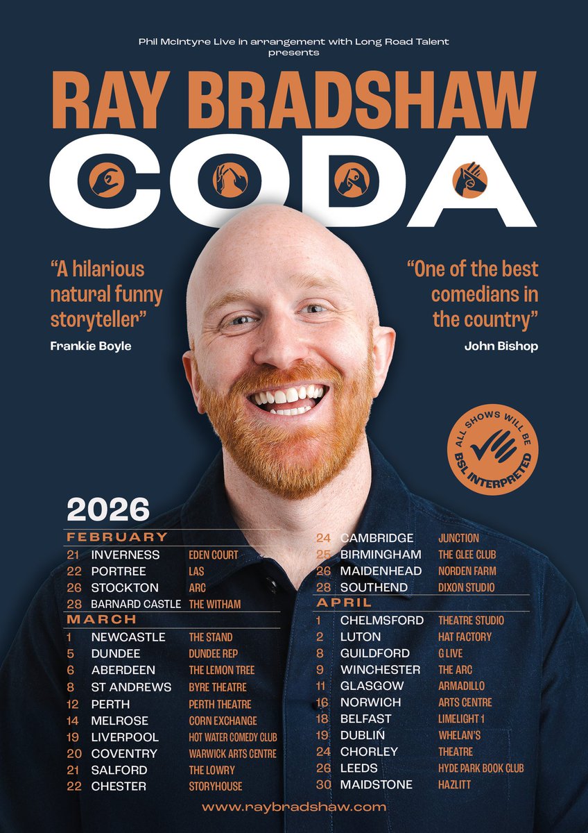 I'm back on tour next year with a new show. Every show sign language interpreted. All tickets on my website.

CODA is about growing up in a deaf family and not about programming computer games like one review said.

If you've got tickets already let me know where I'll see you.