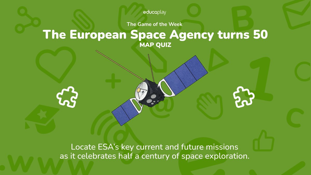EDUCAPLAY_en's tweet photo. 🎮 The Game of the Week 🎮

🛰️🇪🇺 The European Space Agency (@esa) turns 50! 🎂

📍 Locate its current and future missions in this map quiz

👉 https://t.co/ab4sVRkP4Z

#Gameoftheweek #mapquiz https://t.co/2Ned49FQpF