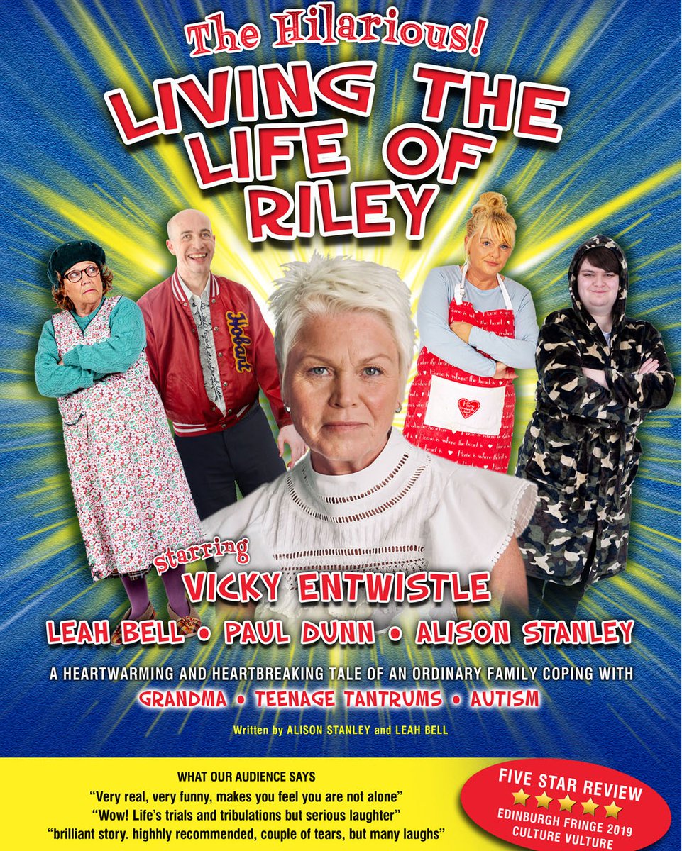 Living the Life of Riley is a heart-warming, heart-breaking and hilarious tale of a family, trying to negotiate their way through teenage tantrums, autism, and Grandma. ❤️

📆 Saturday 12th July
🎫 pulse.ly/gs8ysjxtwj