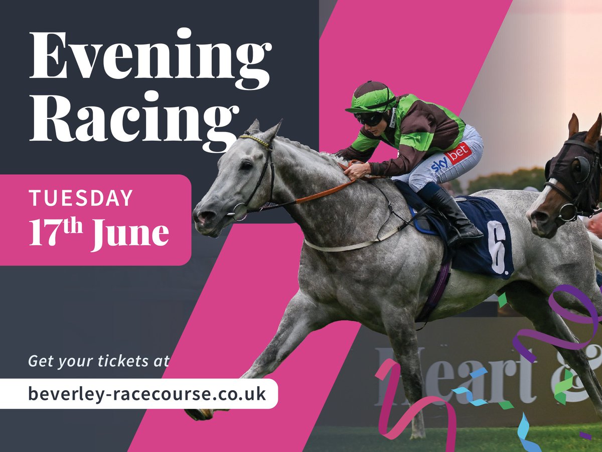 Beverley Racecourse (@beverley_races) on Twitter photo ๐ต๐๐๐ ๐๐ <a href="/Beverley_Races/">Beverley Racecourse</a>
Evening Racing - Tuesday 17th June
Gates Open โ 16:00
First Race โ 18:00
Last race โ 20:45
Upgrade your evening with some hospitality from CGC Event Caterers๐ด
beverley-racecourse.co.uk/event/evening-โฆ ๐ต๐๐๐ ๐๐ <a href="/Beverley_Races/">Beverley Racecourse</a>
Evening Racing - Tuesday 17th June
Gates Open โ 16:00
First Race โ 18:00
Last race โ 20:45
Upgrade your evening with some hospitality from CGC Event Caterers๐ด
beverley-racecourse.co.uk/event/evening-โฆ