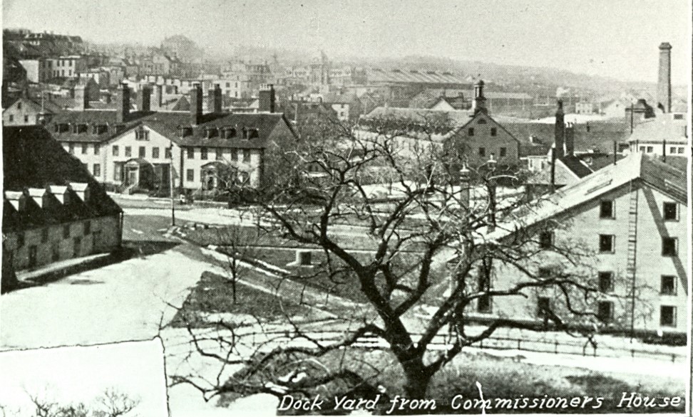 #fromthearchives – check out this 1890s postcard of HM Dockyard Halifax. Taken from the Commissioners House looking north you can see the original 1769 mast house, boat shed, sail loft with dockyard clock, Residence 1,2,3, and in the far distance Admiralty House up on the hill.