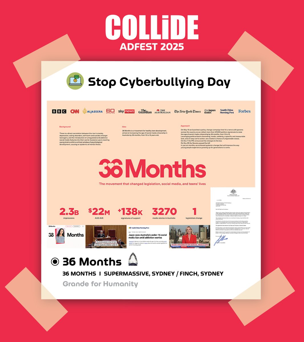 ADFEST (@adfestbuzz) on Twitter photo 🚫 𝐒𝐭𝐨𝐩 𝐂𝐲𝐛𝐞𝐫𝐛𝐮𝐥𝐥𝐲𝐢𝐧𝐠 𝐃𝐚𝐲 🚫
“𝟑𝟔 𝐌𝐨𝐧𝐭𝐡𝐬 - 𝐑𝐚𝐢𝐬𝐢𝐧𝐠 𝐭𝐡𝐞 𝐀𝐠𝐞 𝐨𝐟 𝐒𝐨𝐜𝐢𝐚𝐥 𝐌𝐞𝐝𝐢𝐚 𝐂𝐢𝐭𝐢𝐳𝐞𝐧𝐬𝐡𝐢𝐩”
Agency/PR Agency: Supermassive, Sydney
Production Company: FINCH, Sydney
Case VDO: youtu.be/D9I521OS-rk?si…
❤️🩹 ❤️🩹 ❤️🩹 ❤️🩹 ❤️🩹 ❤️🩹 🚫 𝐒𝐭𝐨𝐩 𝐂𝐲𝐛𝐞𝐫𝐛𝐮𝐥𝐥𝐲𝐢𝐧𝐠 𝐃𝐚𝐲 🚫
“𝟑𝟔 𝐌𝐨𝐧𝐭𝐡𝐬 - 𝐑𝐚𝐢𝐬𝐢𝐧𝐠 𝐭𝐡𝐞 𝐀𝐠𝐞 𝐨𝐟 𝐒𝐨𝐜𝐢𝐚𝐥 𝐌𝐞𝐝𝐢𝐚 𝐂𝐢𝐭𝐢𝐳𝐞𝐧𝐬𝐡𝐢𝐩”
Agency/PR Agency: Supermassive, Sydney
Production Company: FINCH, Sydney
Case VDO: youtu.be/D9I521OS-rk?si…
❤️🩹 ❤️🩹 ❤️🩹 ❤️🩹 ❤️🩹 ❤️🩹