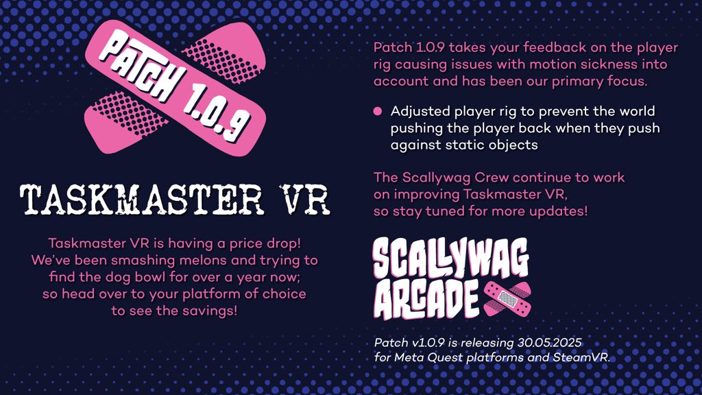 Taskmaster VR price drop! It’s been over a year since we launched our first game so head over to Meta and Steam to check out the savings! 💰

We’ve made a few updates to the player rig in this update too! 💪

#taskmaster #taskmastervr