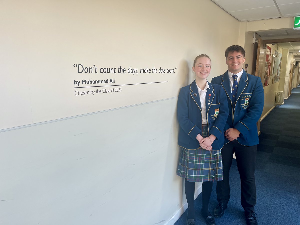 HSofG's tweet photo. 🤩 A much-loved S6 leavers' tradition is getting to choose a year group quote to add to the walls outside the Health & Wellbeing Centre. We certainly think this year's S6 cohort chose a poignant quote!
#HSOGJoyofLearning https://t.co/nU91lajjTQ