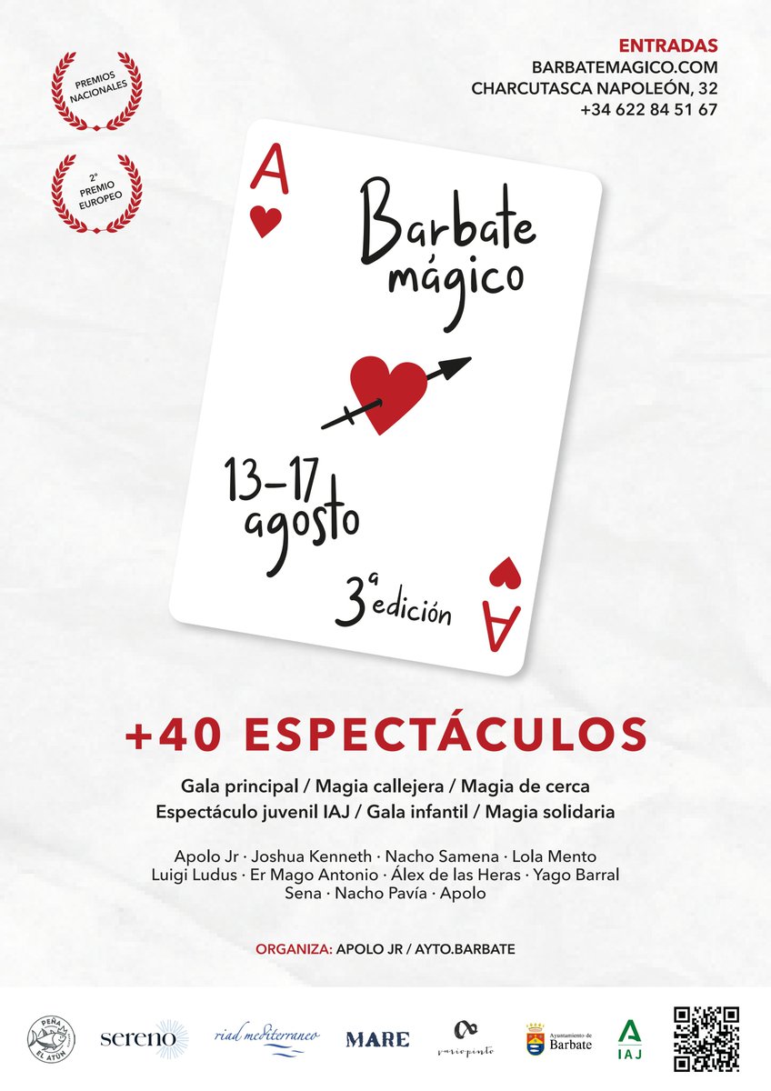 Os dejamos enlace con la web del BARBATE MÁGICO con toda la info y la posibilidad de comprar entradas.
 barbatemagico.com/programacion/