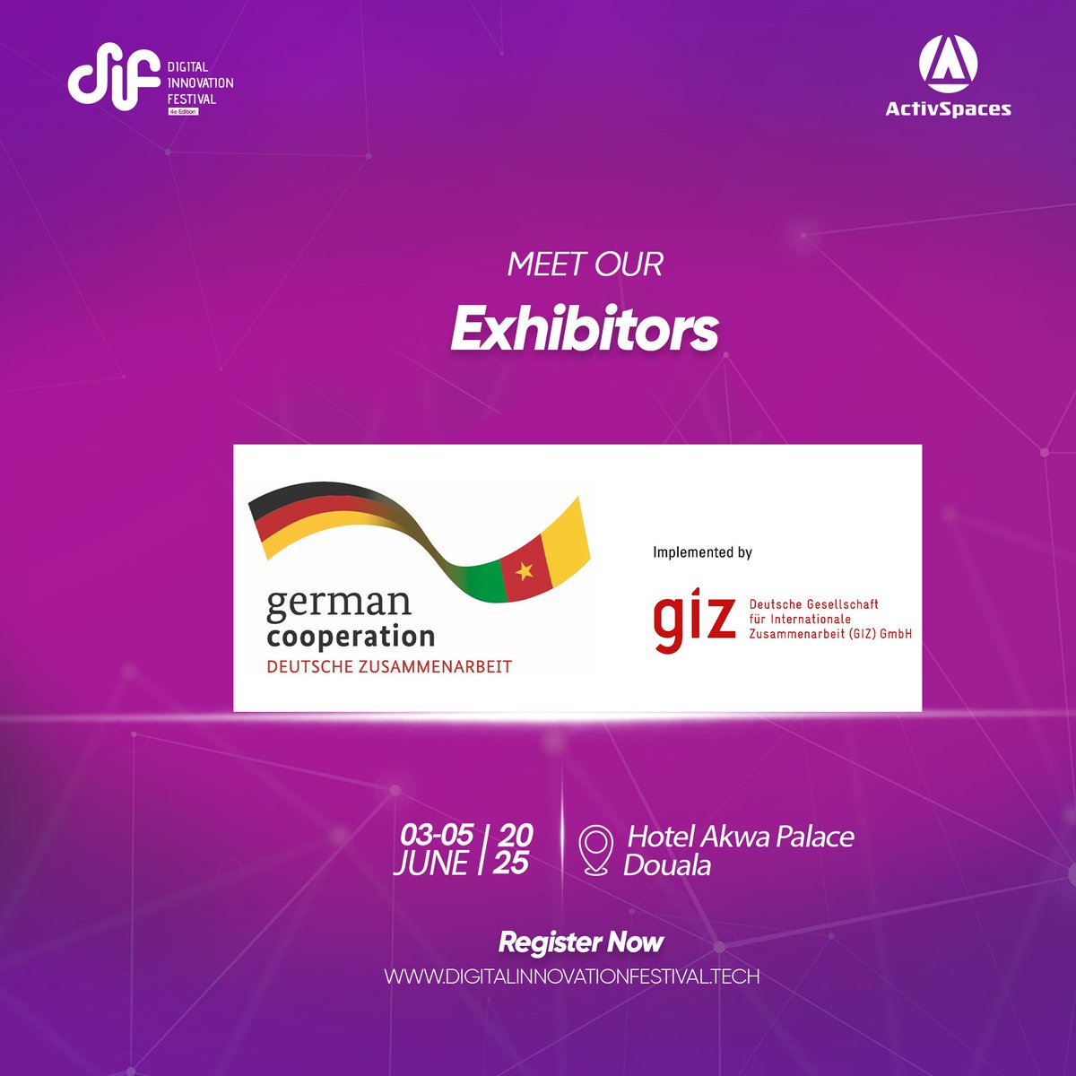 ActivSpaces's tweet photo. [#DIF4EXHIBITORS]

RDV avec 4 géants incontestable à rencontrer !
Ils n'attendent que vous  au #DIF4!

Vite prenez vos Pass gratuit ici : https://t.co/P8hrPelIay

#UnitedForInnovation #Tech4Africa #CameroonTech https://t.co/yk2z09SLI8