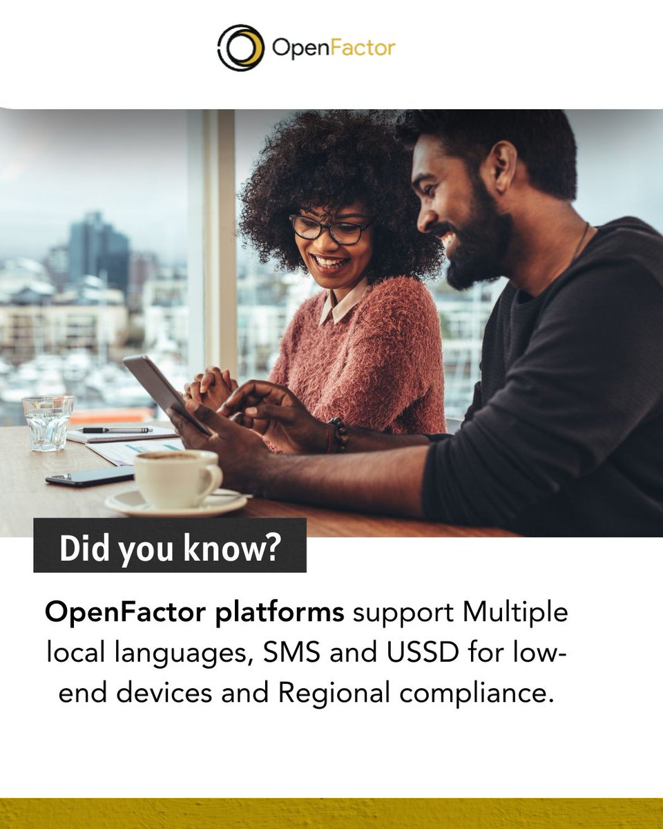 OpenFactor's tweet photo. 🗣️ Financial tools should speak the user’s language.

 That’s why OpenFactor platforms support:
 ✅ Multiple local languages
 ✅ SMS and USSD for low-end devices
 ✅ Regional compliance

Inclusion means meeting people where they are.

#DigitalDemocracy #TechForAll https://t.co/ftyYPtKmYH