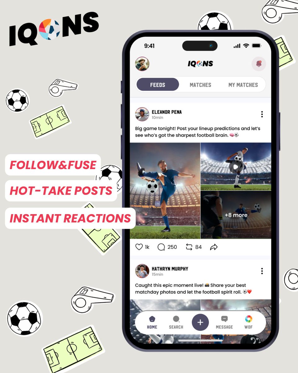 iqons_app's tweet photo. Follow &amp; fuse ⚽️ | 
Drop hot-takes &amp; polls | 
Share vids, pics &amp; memes | 
Tap 💬 ↻ ❤ for instant reactions | 

#IQONS #footballcommunity #footballapp #fanculture #footballtime #footballlove #SportsTech #ComingSoon #FootballFans https://t.co/cwOagjmML8