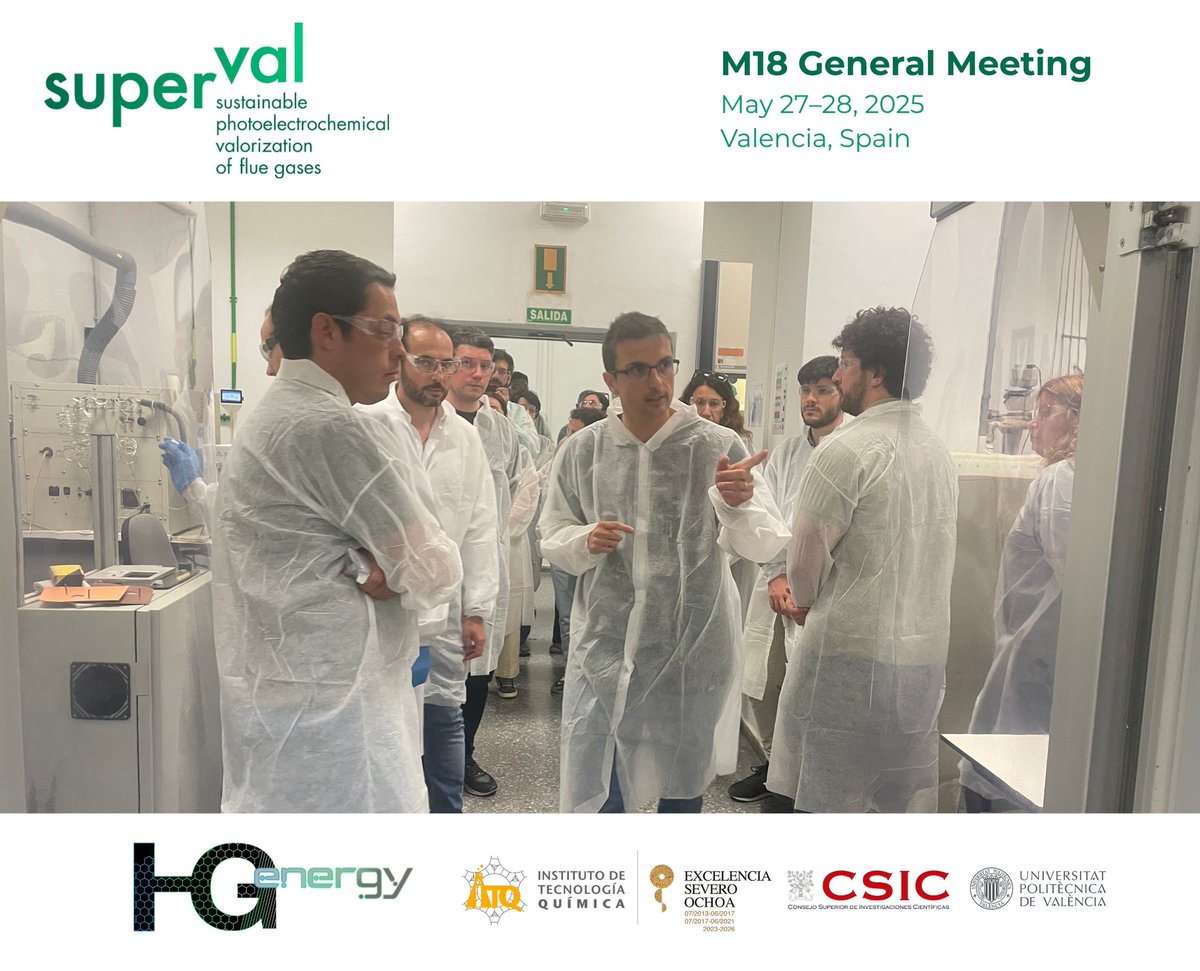 hg_energyITQUPV's tweet photo. In Valencia, the @superval_eu  partners came together for our M18 meeting hosted by @hg_energyITQUPV  .We exchanged updates, explored our shared challenges, and visited @ITQ_UPVCSIC   @UPV  labs with @JosepAlbero  for a closer look at the science behind the project. #SUPERVAL https://t.co/tZlHRNoAoR