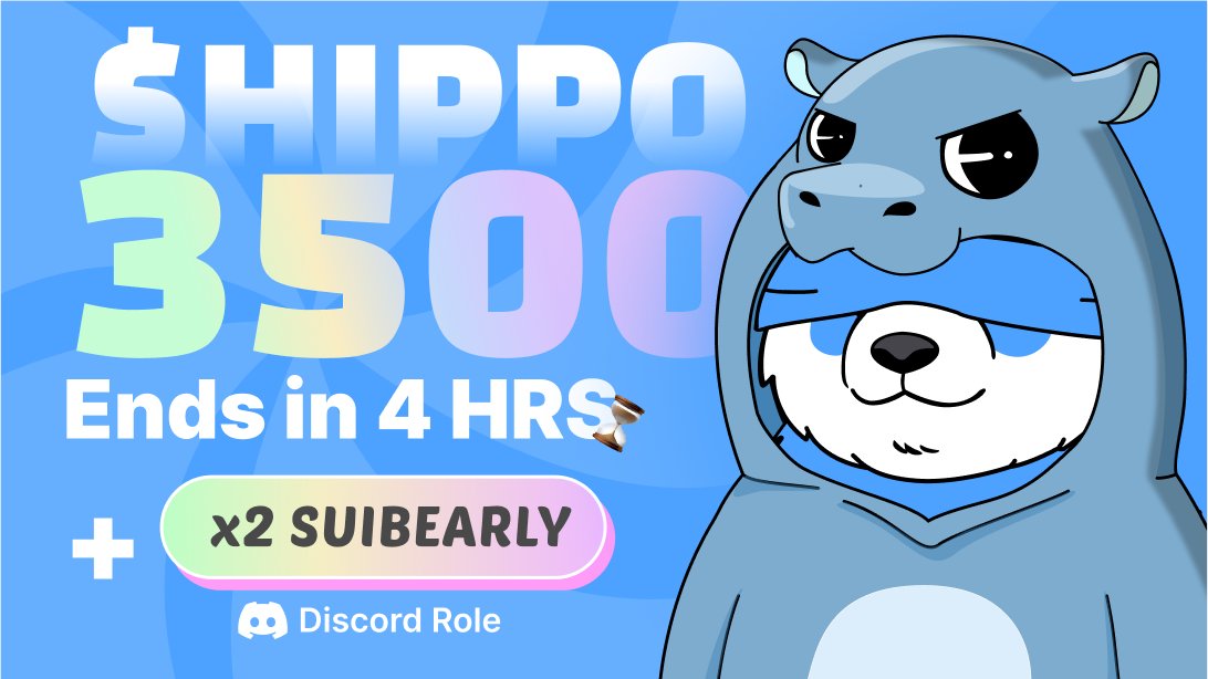 Flash $HIPPO Giveaway NOW LIVE 🚨

Bonus Gift x2 SUIBEARLY Role 🏆

Just tag <a href="/hippo_cto/">Hippo</a> &amp; Follow <a href="/SuiboSui/">Suibo | Sui</a> 🫂

Like 💙 RT ♻️ &amp; Drop $SUI Wallet NOW 👇