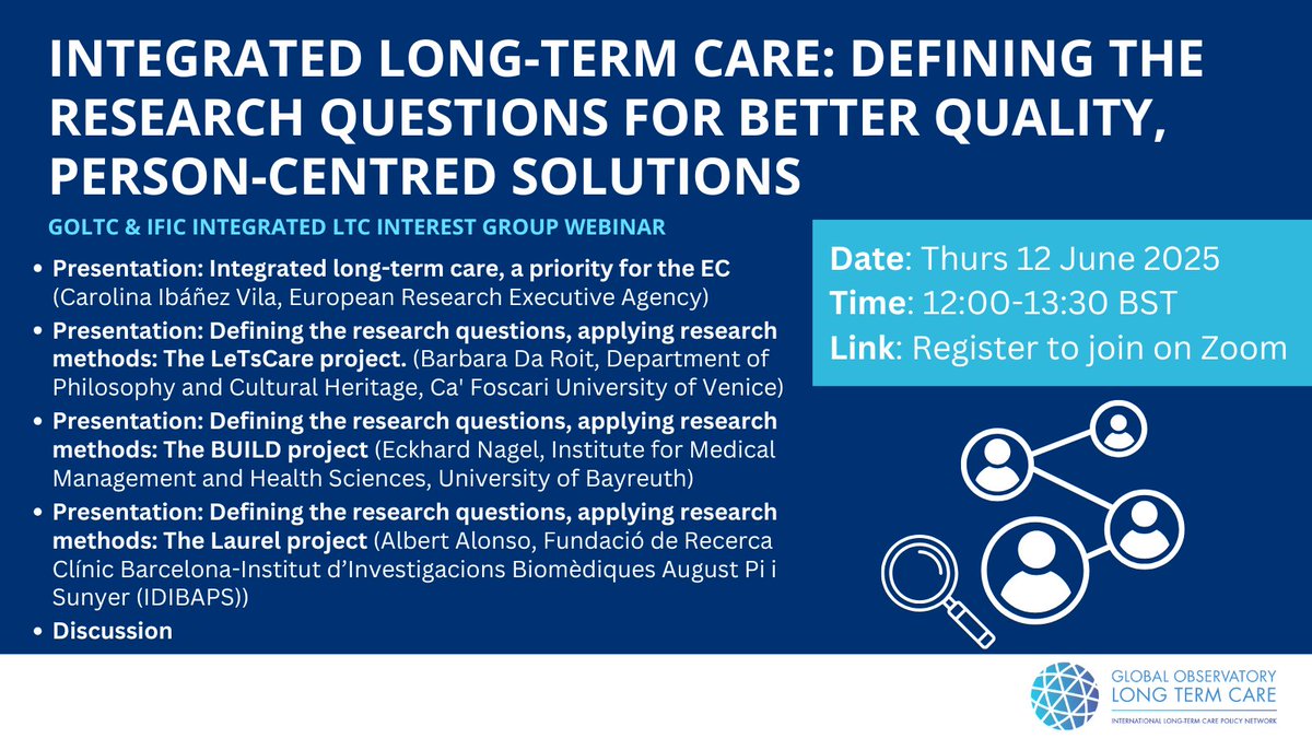 Global Observatory of Long-Term Care (@globalobltc) on Twitter photo UPCOMING WEBINAR hosted w/ <a href="/IFICInfo/">IFIC Updates</a> (IFIC): Integrated #LongTermCare: Defining Research Questions for Better Quality, Person-Centred Solutions 🔍
Join us on 12 June for an engaging webinar! 🗨️
REGISTER NOW:👉 us02web.zoom.us/webinar/regist… UPCOMING WEBINAR hosted w/ <a href="/IFICInfo/">IFIC Updates</a> (IFIC): Integrated #LongTermCare: Defining Research Questions for Better Quality, Person-Centred Solutions 🔍
Join us on 12 June for an engaging webinar! 🗨️
REGISTER NOW:👉 us02web.zoom.us/webinar/regist…