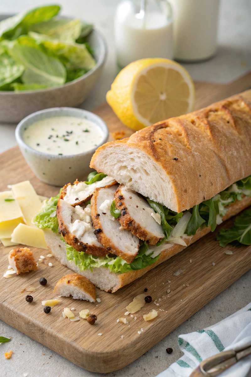 feastrecipe's tweet photo. 🥪Chicken Caesar Sandwich

��Ingredients
2 chicken breasts 
2 sandwich rolls or buns
Romaine lettuce
Shaved parmesan
Caesar dressing

✨Instructions
Grill chicken and season to taste.
Toast your rolls for extra crunch.
Layer lettuce, chicken, parmesan, and drizzle with dressing. https://t.co/T2KCTPhB9e