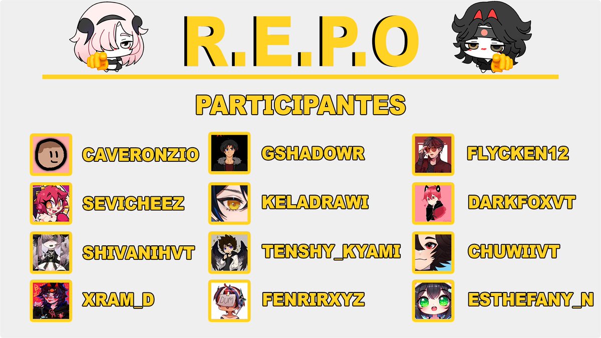 ⚙️🔥‼️ HOY ES DÍA DE R.E.P.O ‼️🔥⚙️

🔴✨ Andaremos en Stream junto a la señorita <a href="/ShivanihVT/">⊹˙⋆ShivanihVT ⋆˙⊹</a> jugando con toda esta gente hermosa en pantalla 🖼️🖌️

✅👥 Recuerda buscarlos en sus redes y observar su POV favorito en esta divertida colaboración, nos vemos en la noche ⭐️🌙