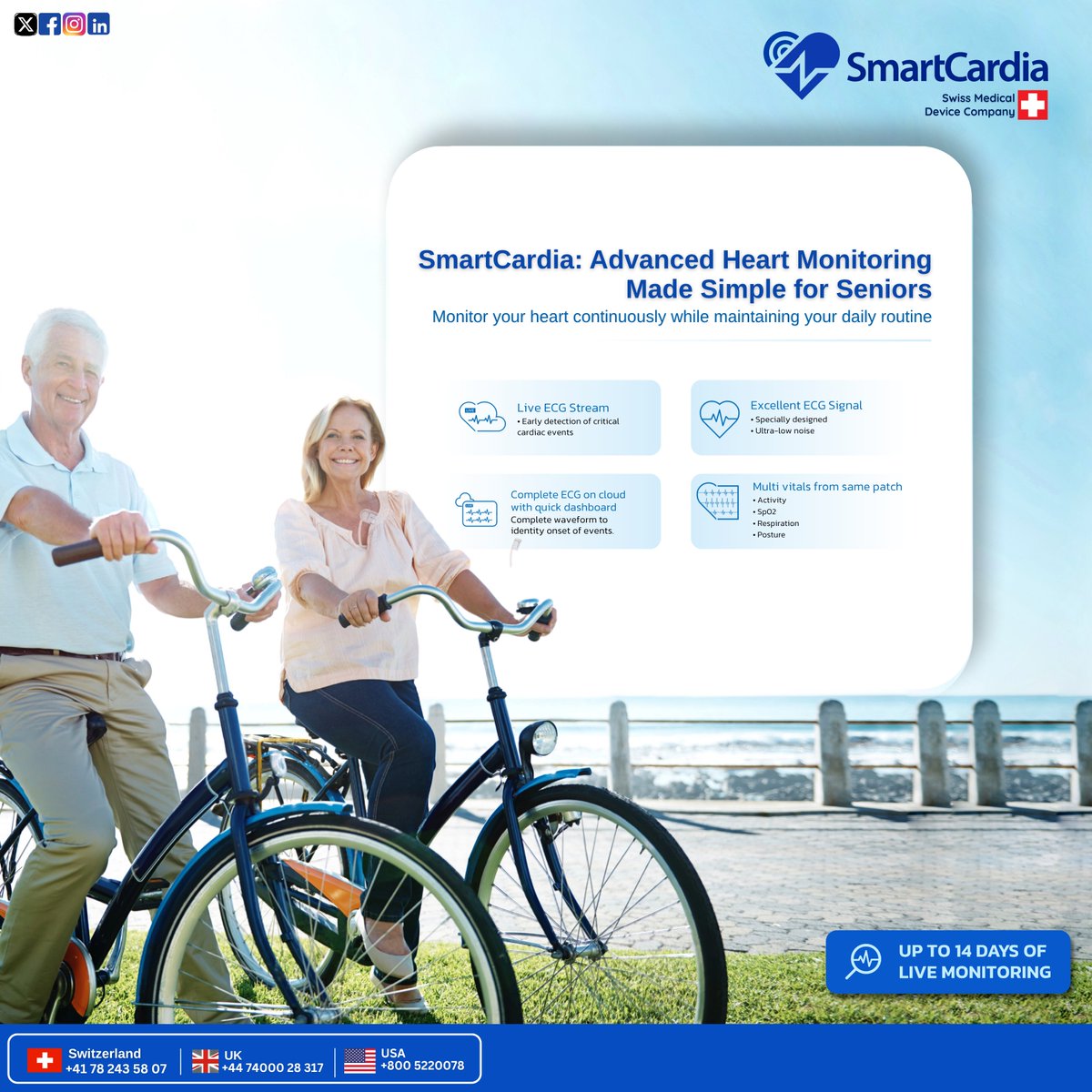 Heart monitoring made simple for seniors
Stay active while your heart stays protected. SmartCardia's 7L ECG patch monitors your heart 24/7 – no wires, no hassle, up to 14 days.
FDA-cleared. Doctor-trusted. Life-friendly.
 lnkd.in/dkPpgf4f
#ecgpatch #smartcardia