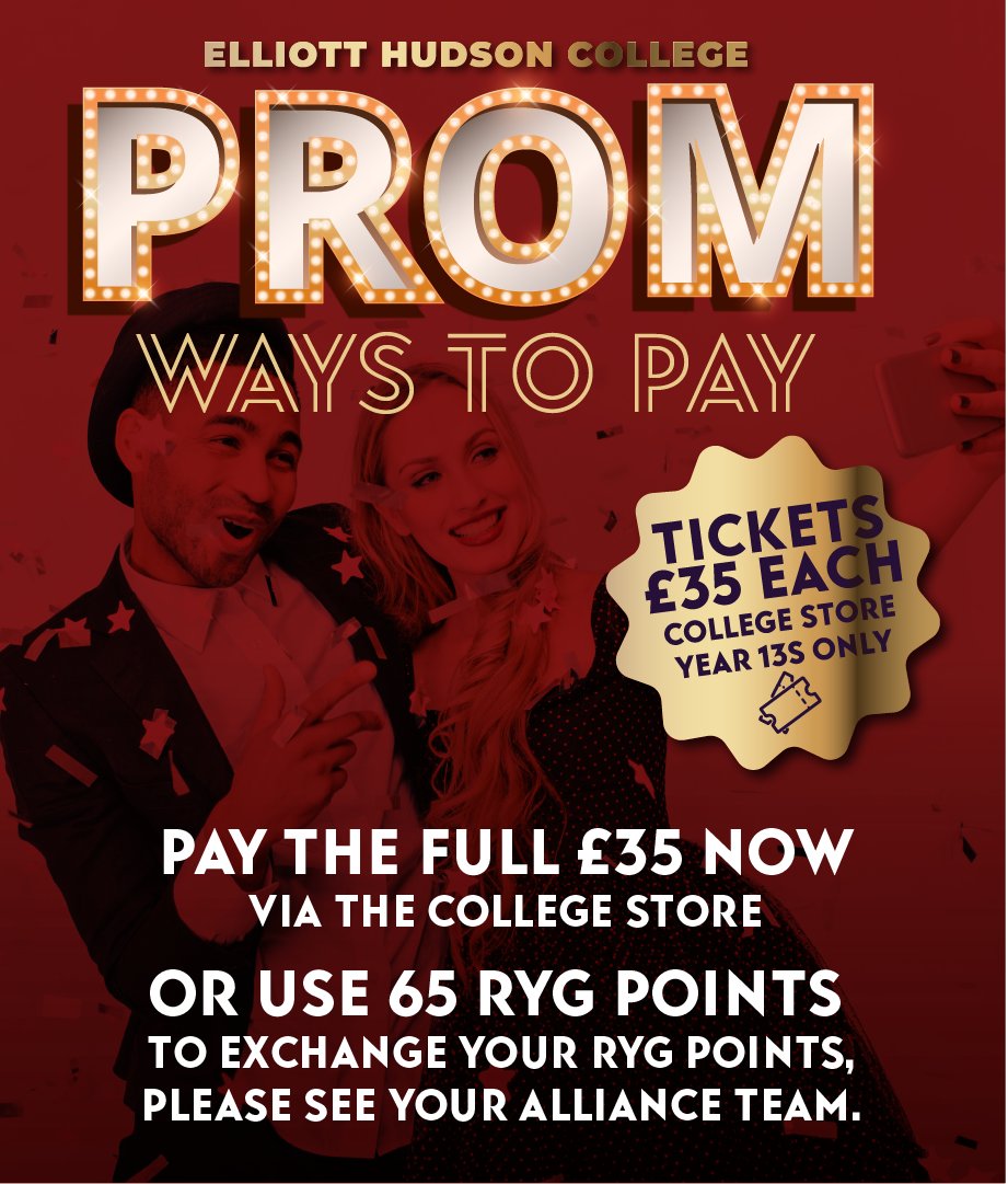 EHCleeds's tweet photo. 🎉Year 13 Prom - Friday 20 June 2025  🎉
Tickets are on sale now in the college store, or use your Raise Your Grade Points
🎟️Tickets: £35 / 65 RYG points
📍Venue: Fearns, Leeds Dock 
🪩Don't miss out: https://t.co/8TuVjKVPcZ https://t.co/VyFlsNoz26