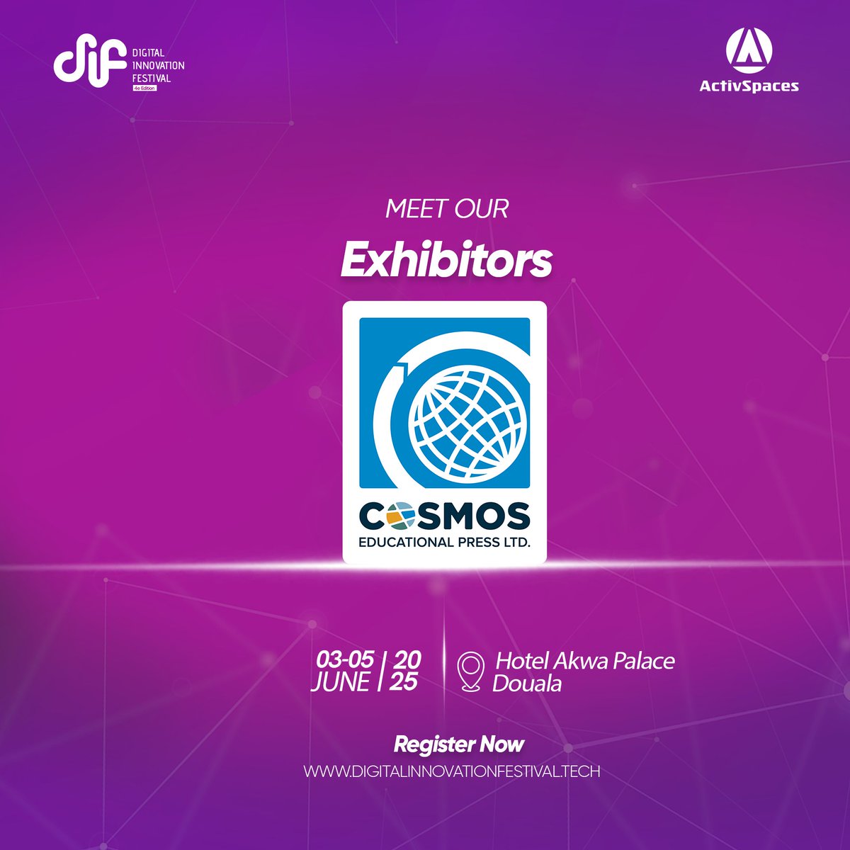 ActivSpaces's tweet photo. [#DIF4EXHIBITORS]

Passionné(e) de l'innovation Tech Camerounaise ?

RDV à l' hôtel Akwa Palace du 03 au 05 juin 2025 pour en savoir plus.

#Cosmos expose au #DIF4 !
Et toi

Ici ton PASS est gratuit : https://t.co/P8hrPelIay

#UnitedForInnovation #Tech4Africa #CameroonTech https://t.co/vSVPxgD022
