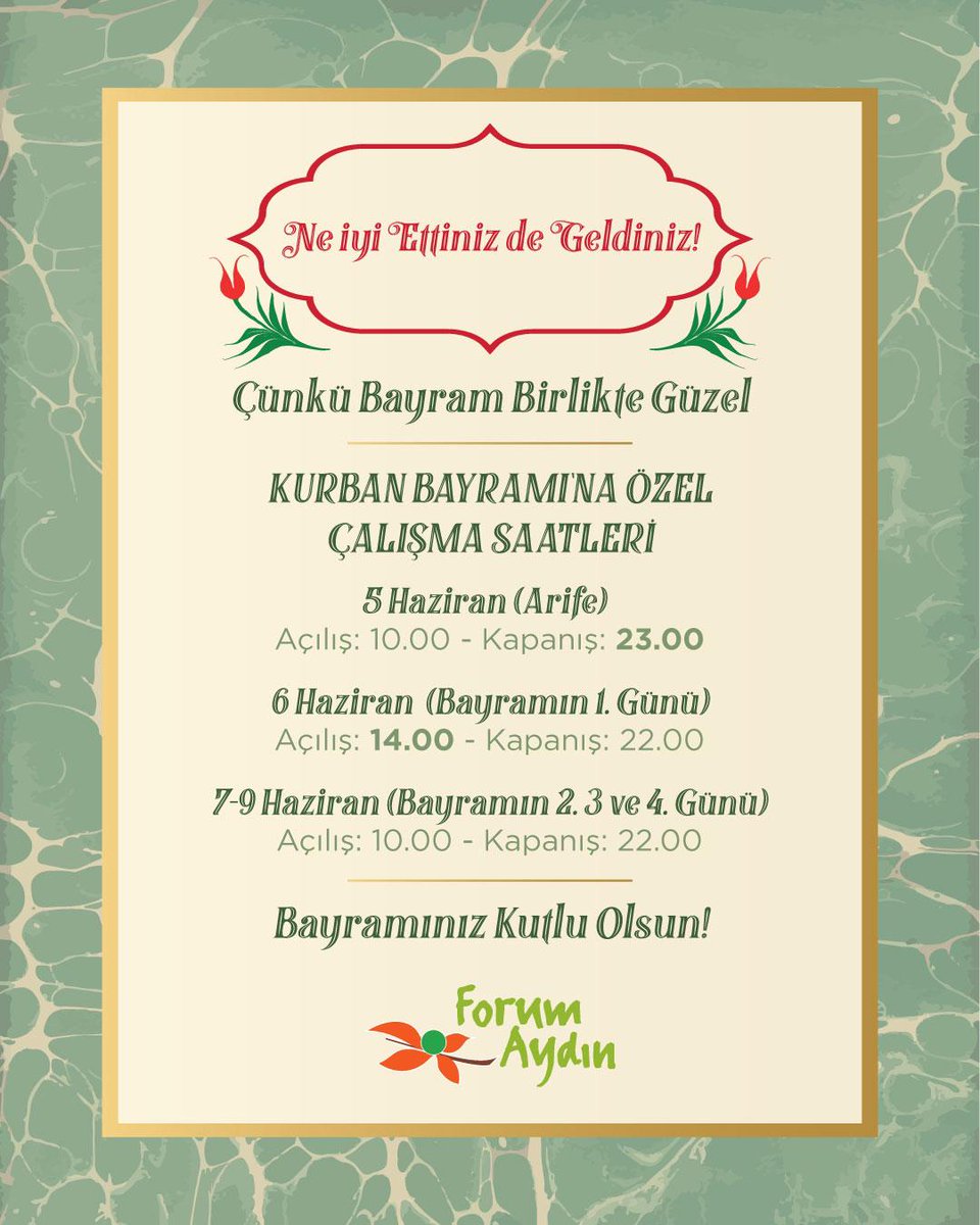 Kurban Bayramı’nda da sevdiklerinizle dolu dolu vakit geçirmeniz için çalışma saatlerimizi yeniden düzenledik.🕰️