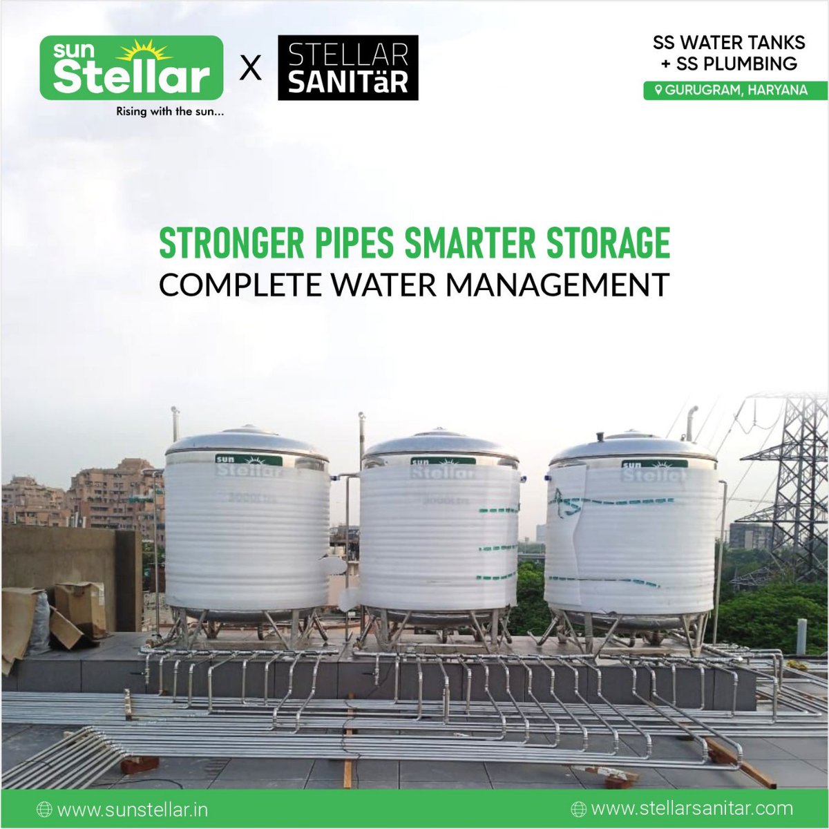 ✅ Choose smarter storage
✅ Choose Sun Stellar x Stellar Sanitär water management solutions 

Explore more:
🌐 sunstellar.in | stellarsanitar.com

#SunStellar #StellarSanitar #SSTanks #SSPlumbing #WaterManagement #GurugramProjects #SmartStorage