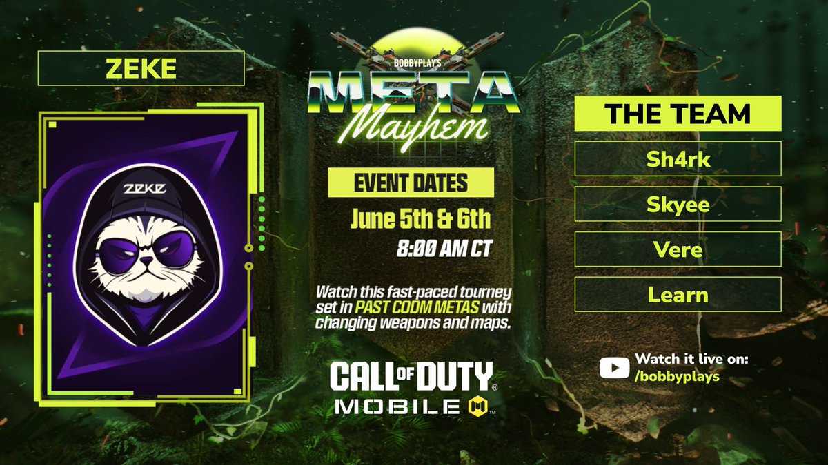 Sh4Rk YT (@sh4rk_7) on Twitter photo Happy to be part of the team ZEKE for the Meta Mayhem tournament on June 5th, live on <a href="/RealBobbyPlays/">Bobby Plays</a> channel 🕙
#CODMMetaMayhem #AMPd #PlayCODMobile Happy to be part of the team ZEKE for the Meta Mayhem tournament on June 5th, live on <a href="/RealBobbyPlays/">Bobby Plays</a> channel 🕙
#CODMMetaMayhem #AMPd #PlayCODMobile