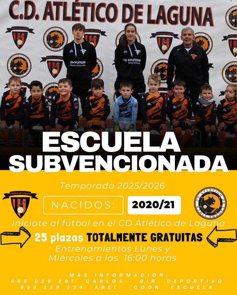 AtleticoLaguna's tweet photo. 👉🏼 ¿Quieres que tu hijo se inicie en fútbol? ¡Nosotros te ayudamos! 🙌🏻

Tenemos 25 plazas GRATUITAS para la temporada 2025/2026, si quieres más información no dudes en ponerte en contacto con nosotros ☺️

¡Ven y disfruta del fútbol base! 🫡

#PasionNaranja https://t.co/2U5mWDi13h
