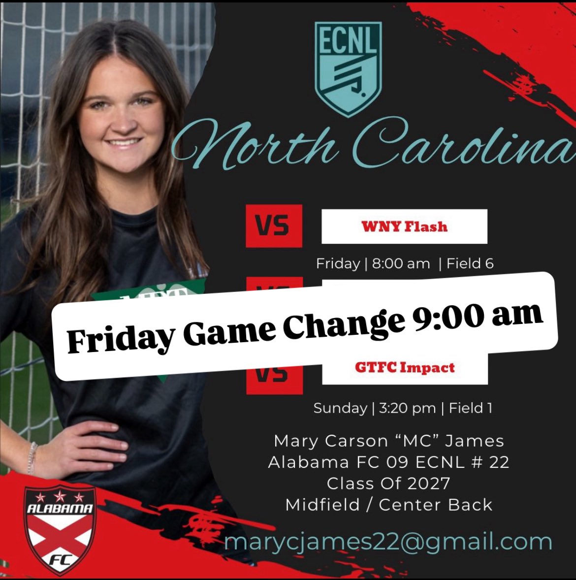 mcjames_22's tweet photo. 💥Friday Time Change💥
9:00 am - Field 6 https://t.co/uyi3STK1UO