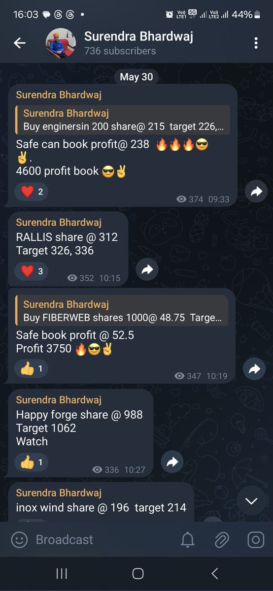 Surendraanalyst's tweet photo. You can jion the #premium group for more such calls
Last 4 days profit book 21100+8350(today) =29450😎✌️🔥🔥
Today profit book
#Enginersin share profit book 4600😎✌️
#FIBERWEB share profit 3750
To join the premium group you can message me on WhatsApp @9928524806
#Nifty #banknifty #sensex #stock
Jion Free telegram link
https://t.co/KQA14eJsem
