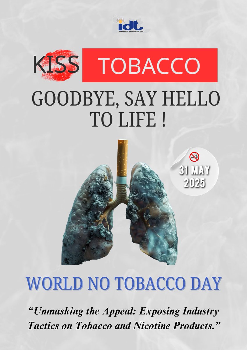 IDT_org's tweet photo. 𝐖𝐨𝐫𝐥𝐝 𝐍𝐨 𝐓𝐨𝐛𝐚𝐜𝐜𝐨 𝐃𝐚𝐲
"Unmasking the Appeal: Exposing Industry Tactics on Tobacco and Nicotine Products."
#IDT
#YourPartnerInDevelopment
#WorldNoTobaccoDay
#YourHealthOurPriority
#31May2025
#yestolife https://t.co/6sP5HNXmDM