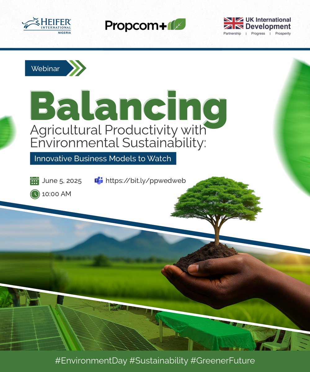 Join <a href="/Propcomplus/">Propcom+</a> + and <a href="/HeiferNigeria/">Heifer Nigeria</a> as we spotlight climate-smart agricultural models that enhance productivity and ensure environmental sustainability in Nigeria. Your presence will enrich the dialogue. Register today [bit.ly/ppwedweb].